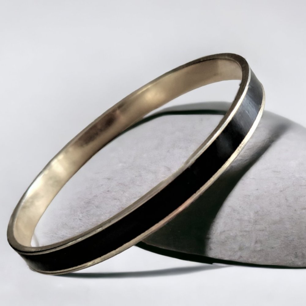 Vintage Monet Bangle Bracelet Silver Black Inlay